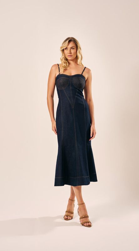 Vestido Midi Recortes Jeans - LENITA