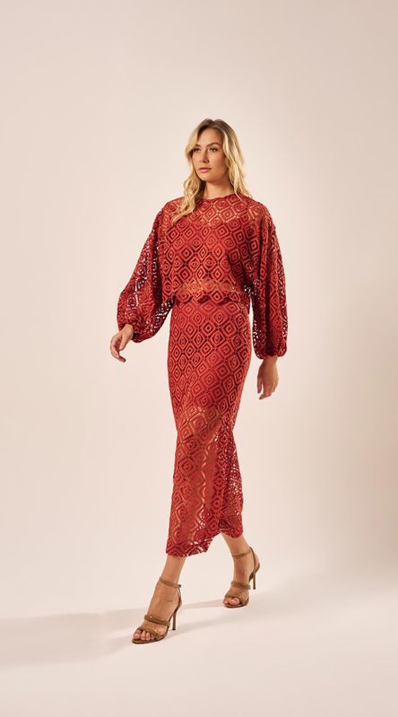 Blusa Guipir Manga Longa Terracota - LENITA