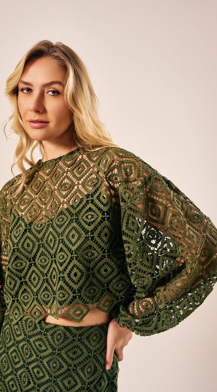 Blusa Guipir Manga Longa Verde - LENITA