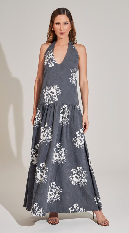 Vestido Midi Decote V Estampado - LENITA