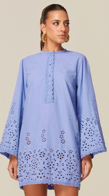 Chemise Manga Longa em Laise Azul - LENITA
