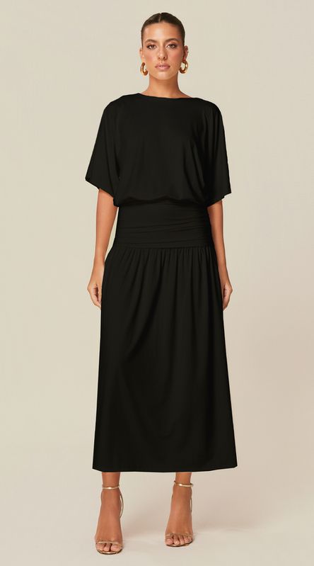 Vestido Midi em Malha Fluída Preto - LENITA
