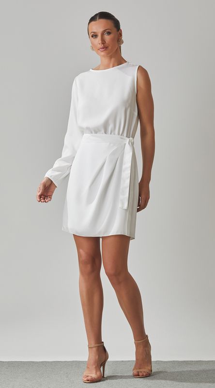 Vestido Uma Manga Só Margot Off White - LENITA
