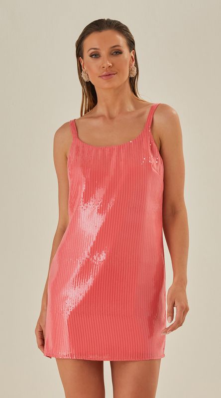 Vestido Curto De Paetê Rosa - LENITA