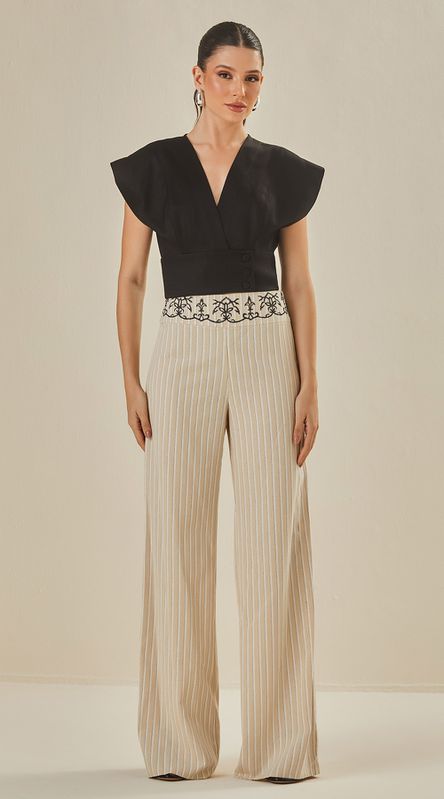 Calça Bordada Rebeca Natural - LENITA