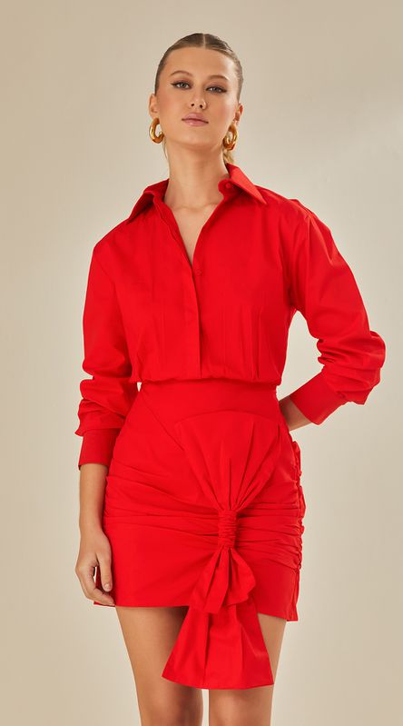 Vestido Curto Manga Longa Vermelho - LENITA