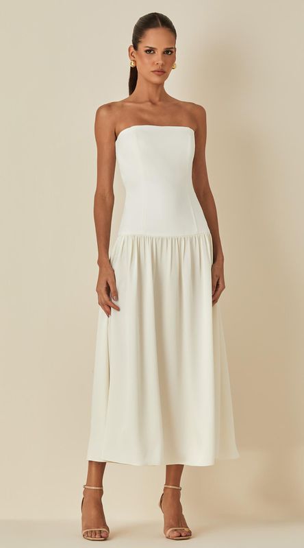 Vestido Midi Sem Alças em Alfaiataria - LENITA