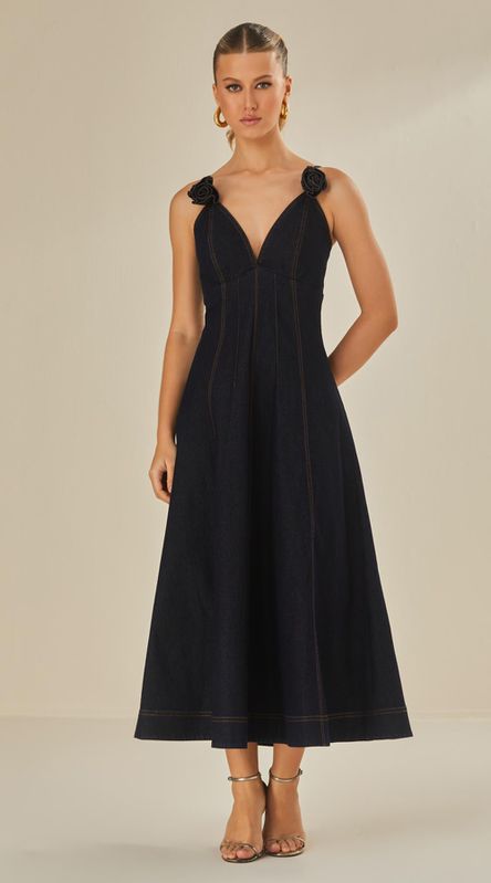 Vestido Midi Jeans Flor - LENITA