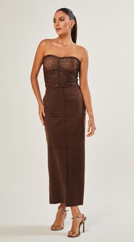 Saia Midi Suede Com Recortes - LENITA