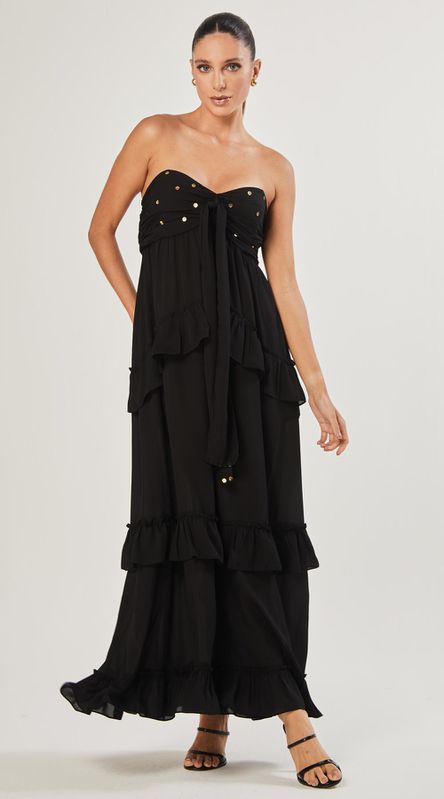Vestido Midi Babados e Lantejoulas - LENITA