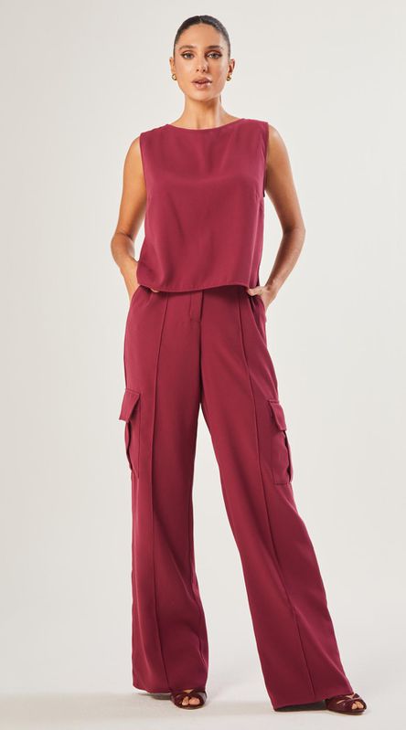Calça Cargo em Crepe Cereja - LENITA