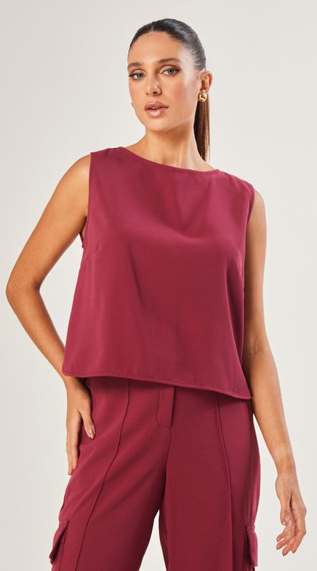 Blusa sem Mangas em Crepe Cereja - LENITA