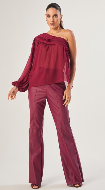 Calça Flare Couro Cereja - LENITA