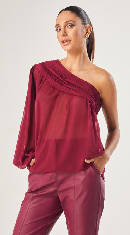 Blusa Assimétrica com Nervuras Cereja - LENITA