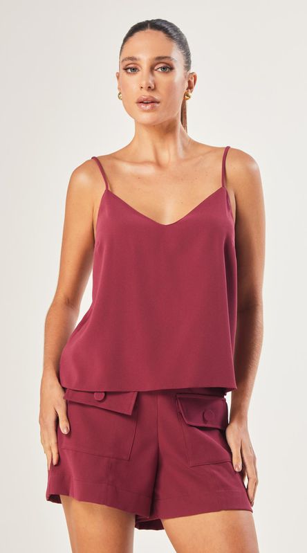 Blusa de Alça com Decote V Cereja - LENITA