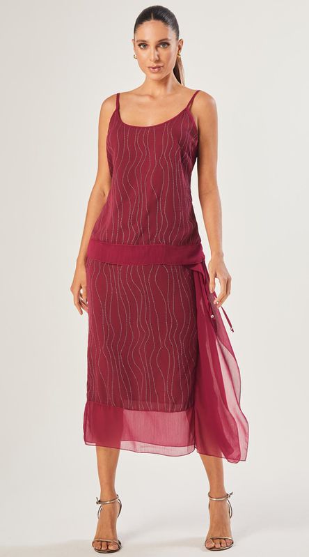 Saia Midi Metallic Stripes Cereja - LENITA