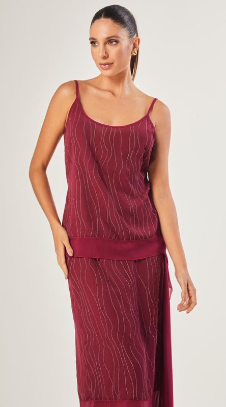 Blusa de Alça Metallic Stripes Cereja - LENITA