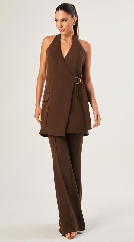 Calça Flare Pregas Chocolate - LENITA