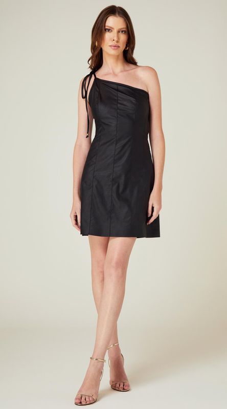 Vestido Assimétrico em Couro Preto - LENITA