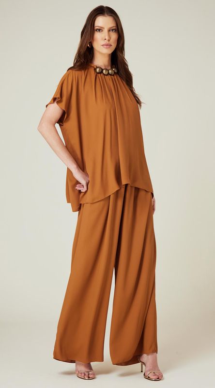 Calça Pantalona Cintura Alta Caramelo - LENITA