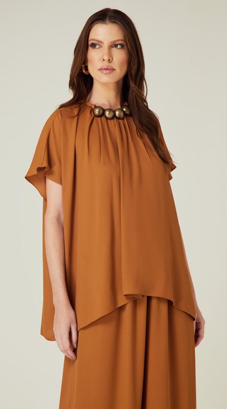 Blusa Ampla com Esferas Caramelo - LENITA