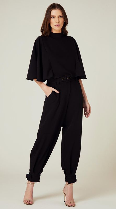 Calça Cintura Alta com Cinto Preto - LENITA