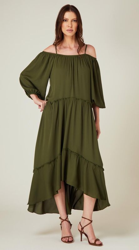 Vestido Midi Assimétrico Verde Pesto - LENITA