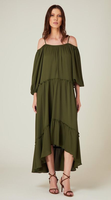 Vestido Midi Assimétrico Verde Pesto - LENITA