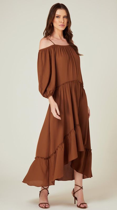 Vestido Midi Assimétrico Marrom - LENITA