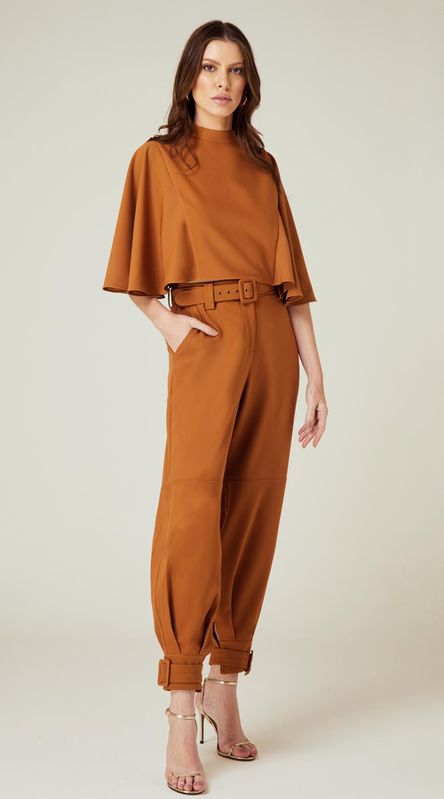 Calça Cintura Alta com Cinto Caramelo - LENITA