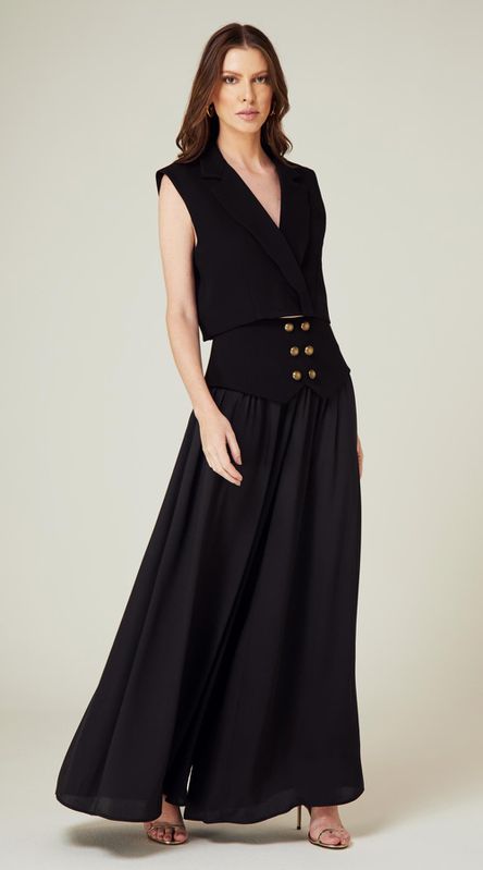 Calça Pantalona com Pala Preto - LENITA