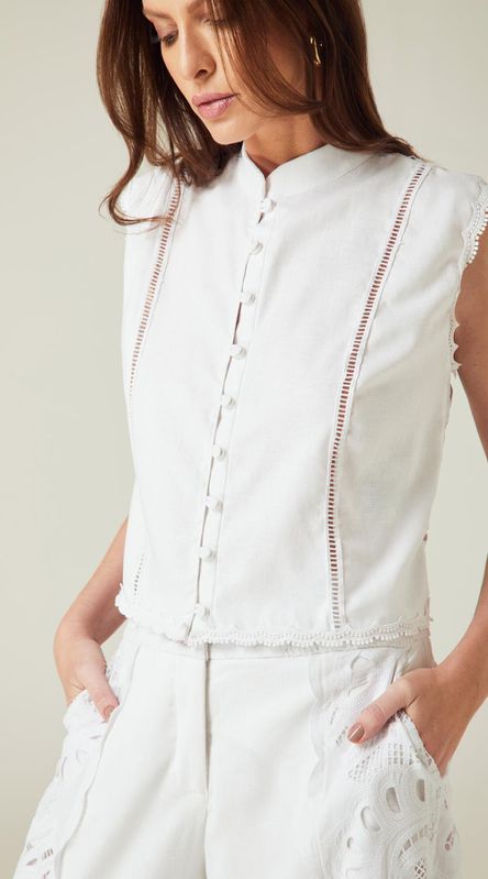 Blusa sem Mangas Guipir Branco - LENITA