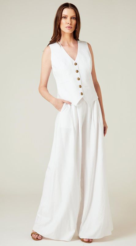 Calça Pantalona Cintura Alta Branco - LENITA