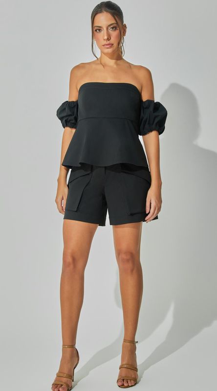 Blusa Peplum Sarja Preto - LENITA