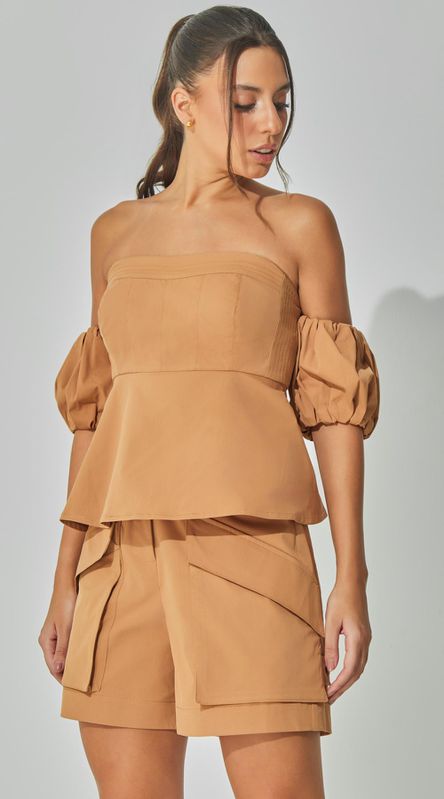 Blusa Peplum Sarja Camel - LENITA