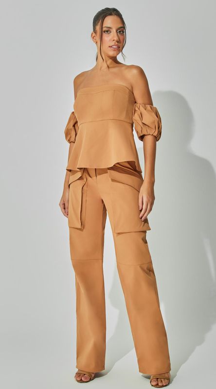 Calça Cargo Cintura Alta Camel - LENITA