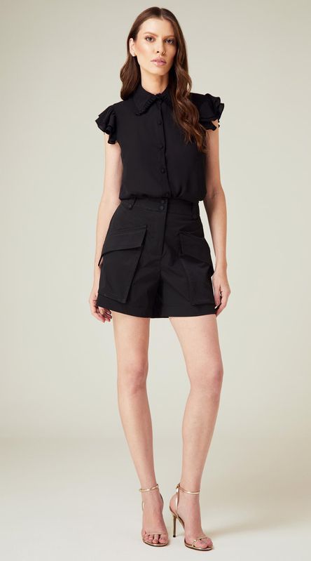 Blusa com Babados Preto - LENITA