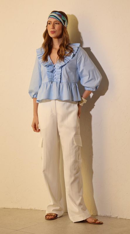 Blusa Manga Balonê Azul Claro - LENITA