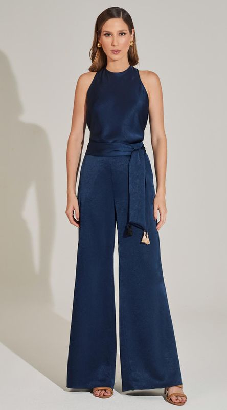 Calça Pantalona com Faixa Azul - LENITA