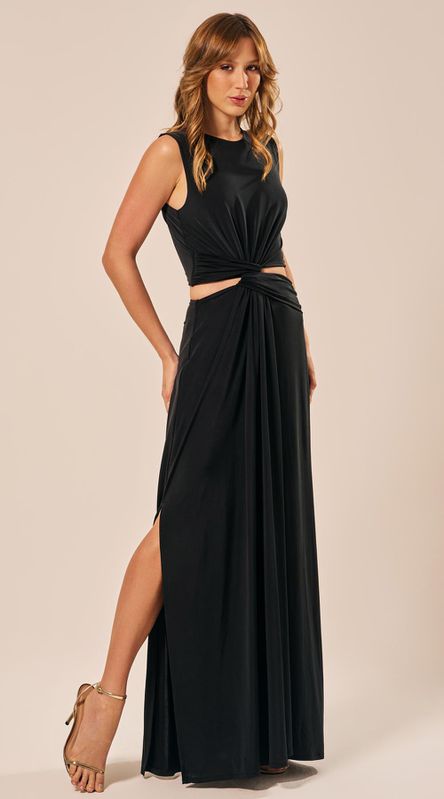 Vestido Longo com Recorte Preto - LENITA