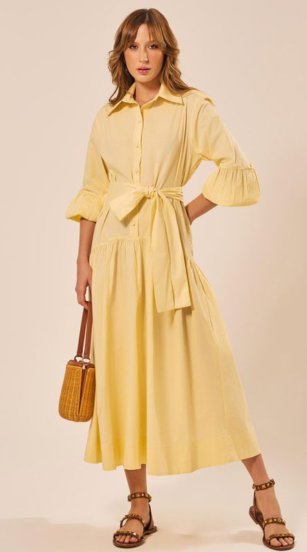 Vestido Longo com Cinto Amarelo Claro - LENITA