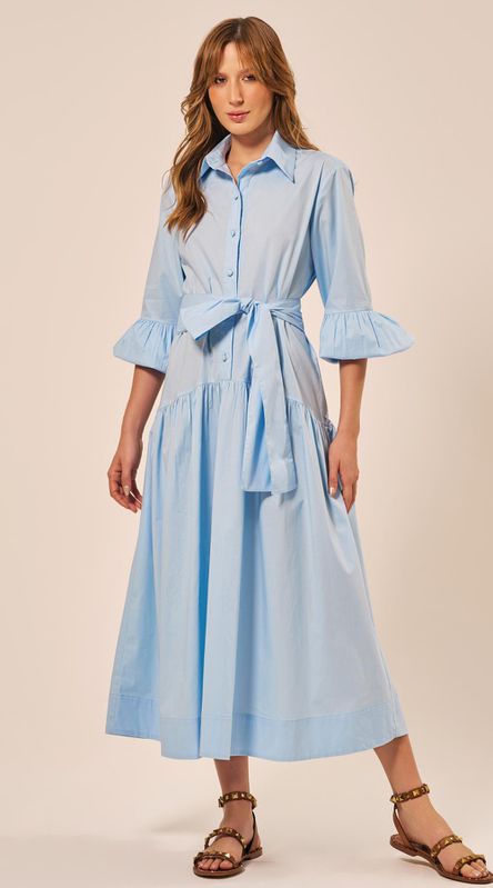 Vestido Longo com Cinto Azul - LENITA