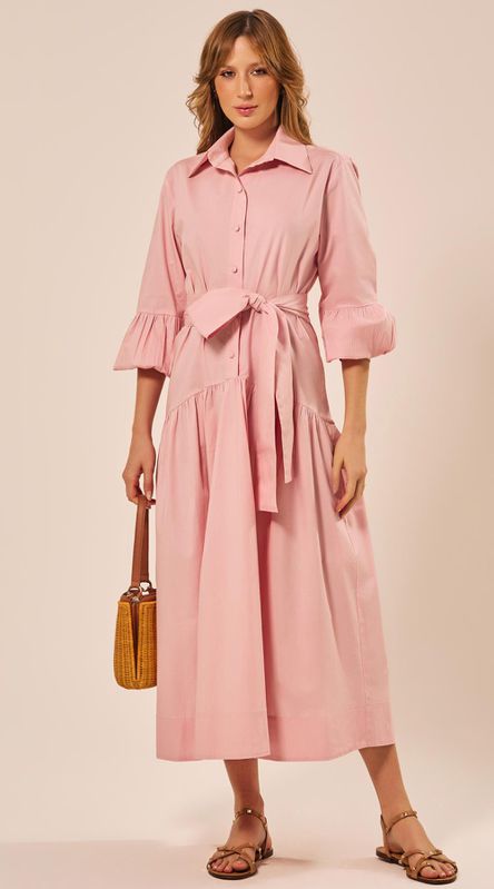 Vestido Longo com Cinto Rosê - LENITA