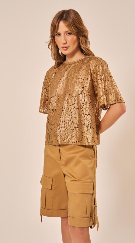 Blusa em Renda Dourado - LENITA