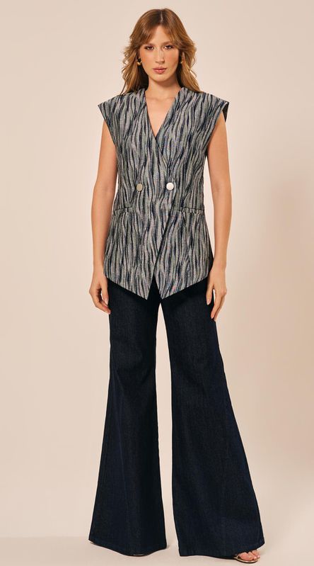Máxi Colete em Jeans Jacquard - LENITA