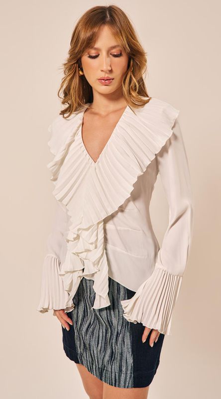 Blusa Manga Longa com Babados Off - LENITA