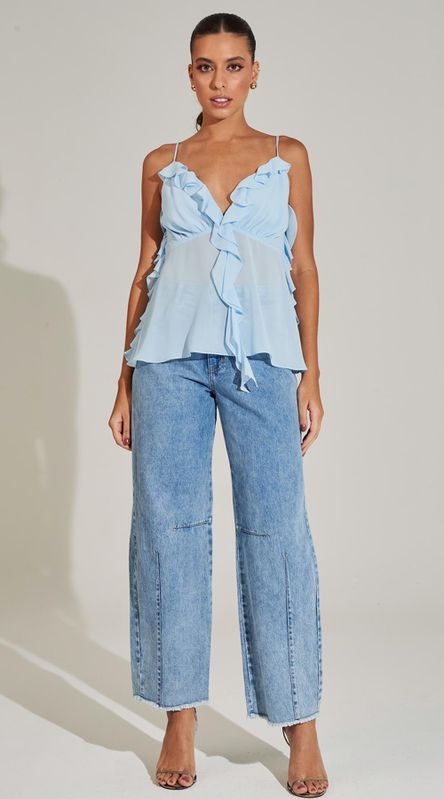 Blusa de Alça com Babados Azul - LENITA