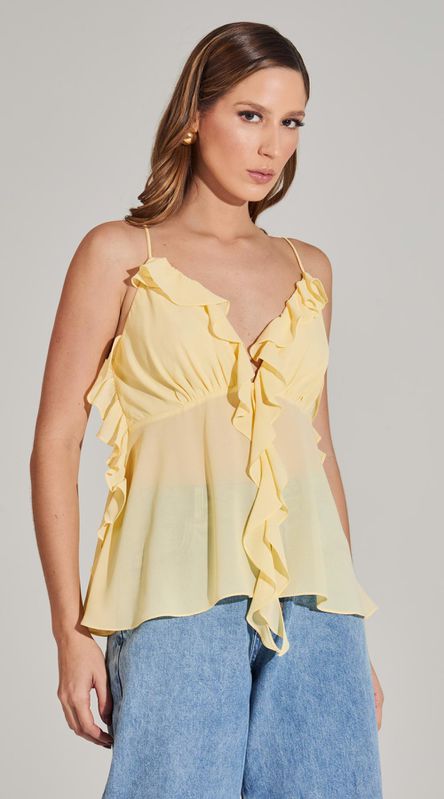 Blusa de Alça com Babados Amarelo - LENITA