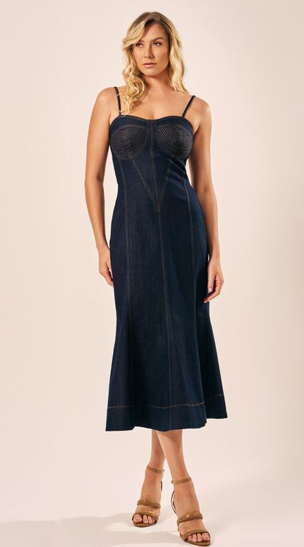 Vestido Midi Recortes Jeans - LENITA