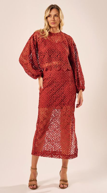 Blusa Guipir Manga Longa Terracota - LENITA